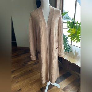 Saks Fifth Avenue Tan Long Line Duster 100% Cashmere Open Cardigan XL